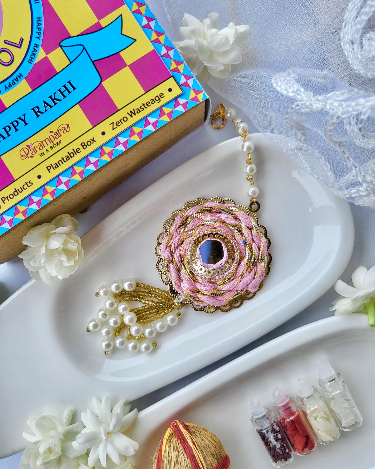 Mirror Pink Rakhi With Box