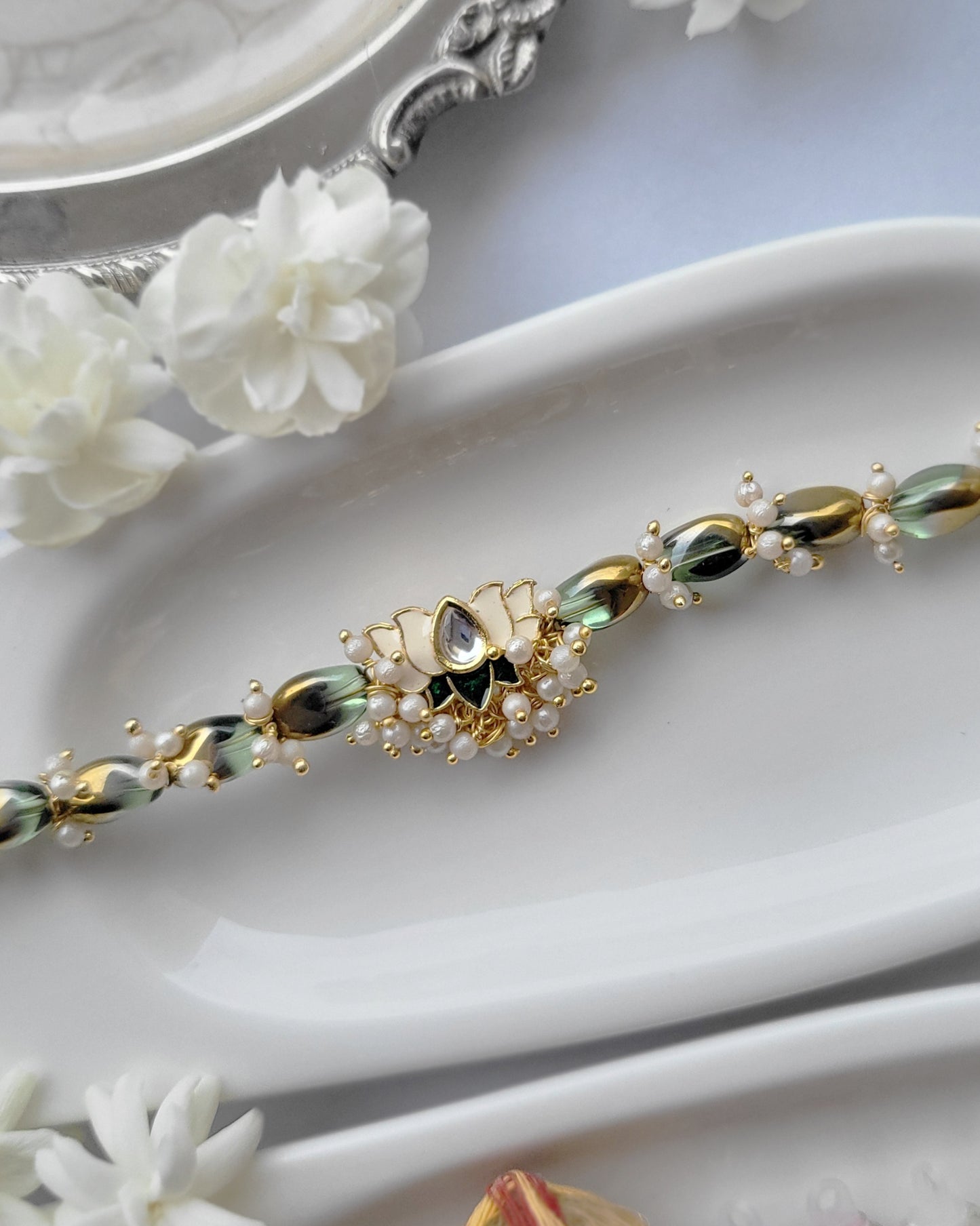 Lotus Green Emerald Rakhi