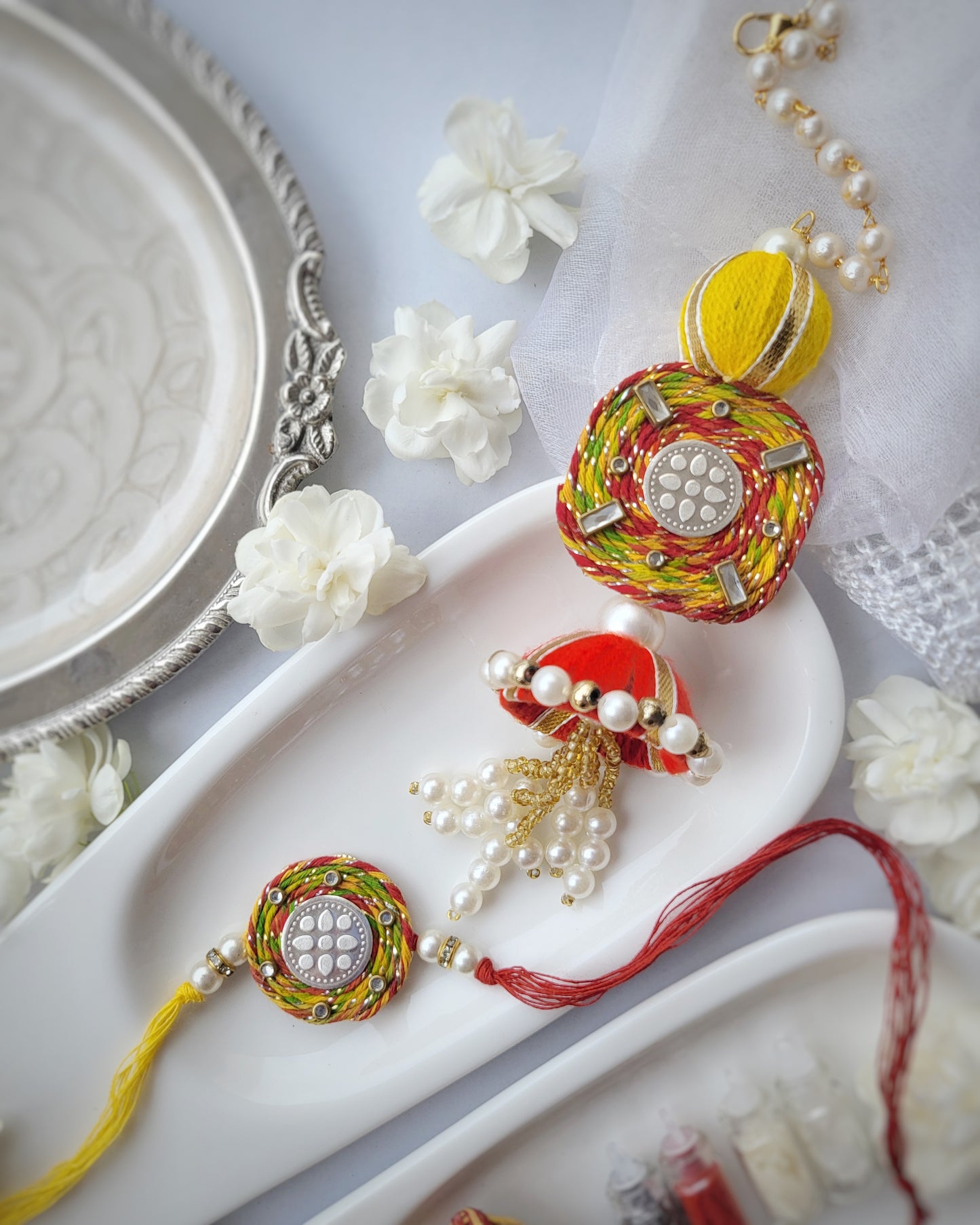 Silver Lotus Rakhi and Lumba