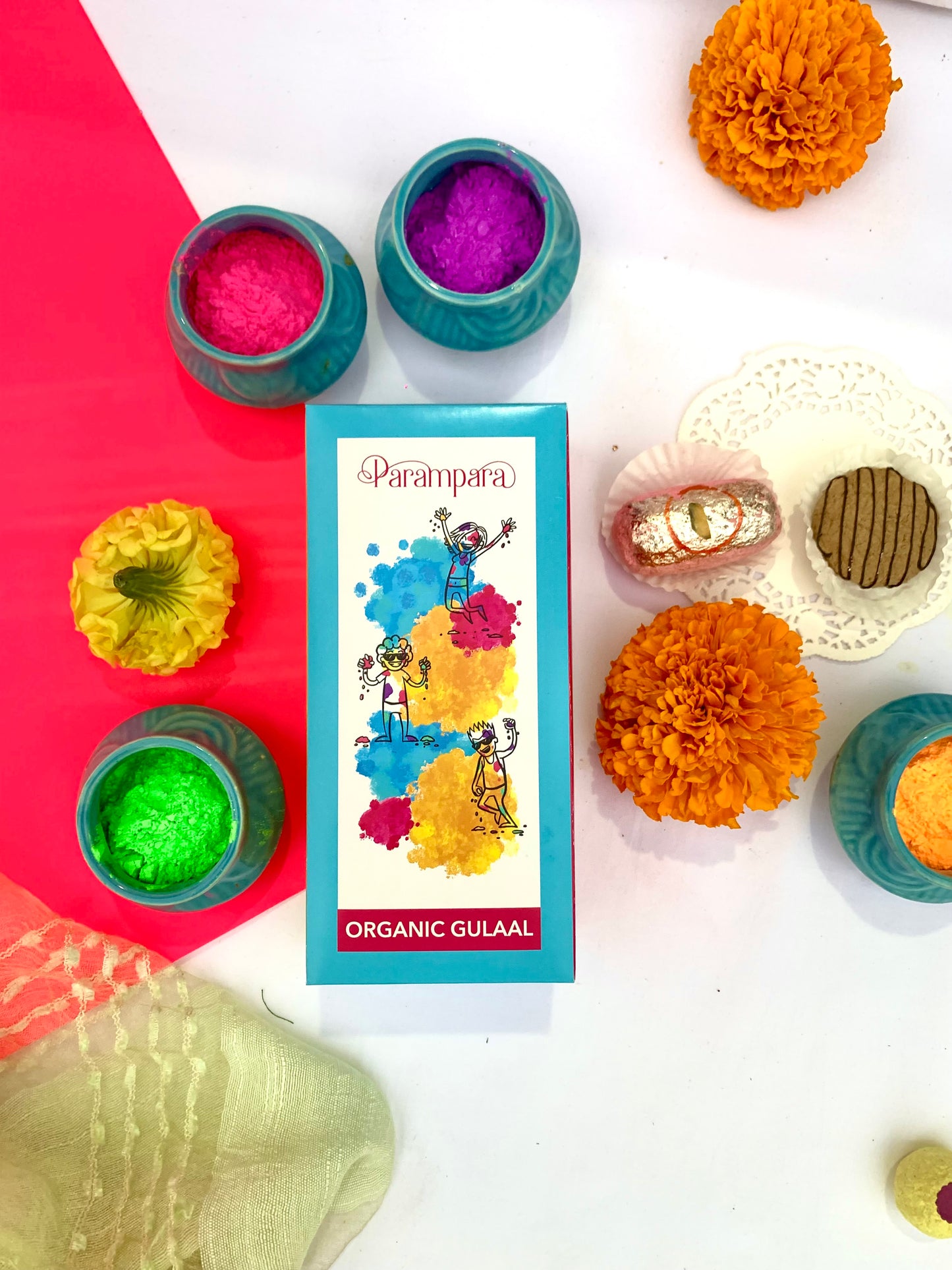 Natural & Vibrant Organic Gulaal - Set of 5 Non-Toxic Holi Colors