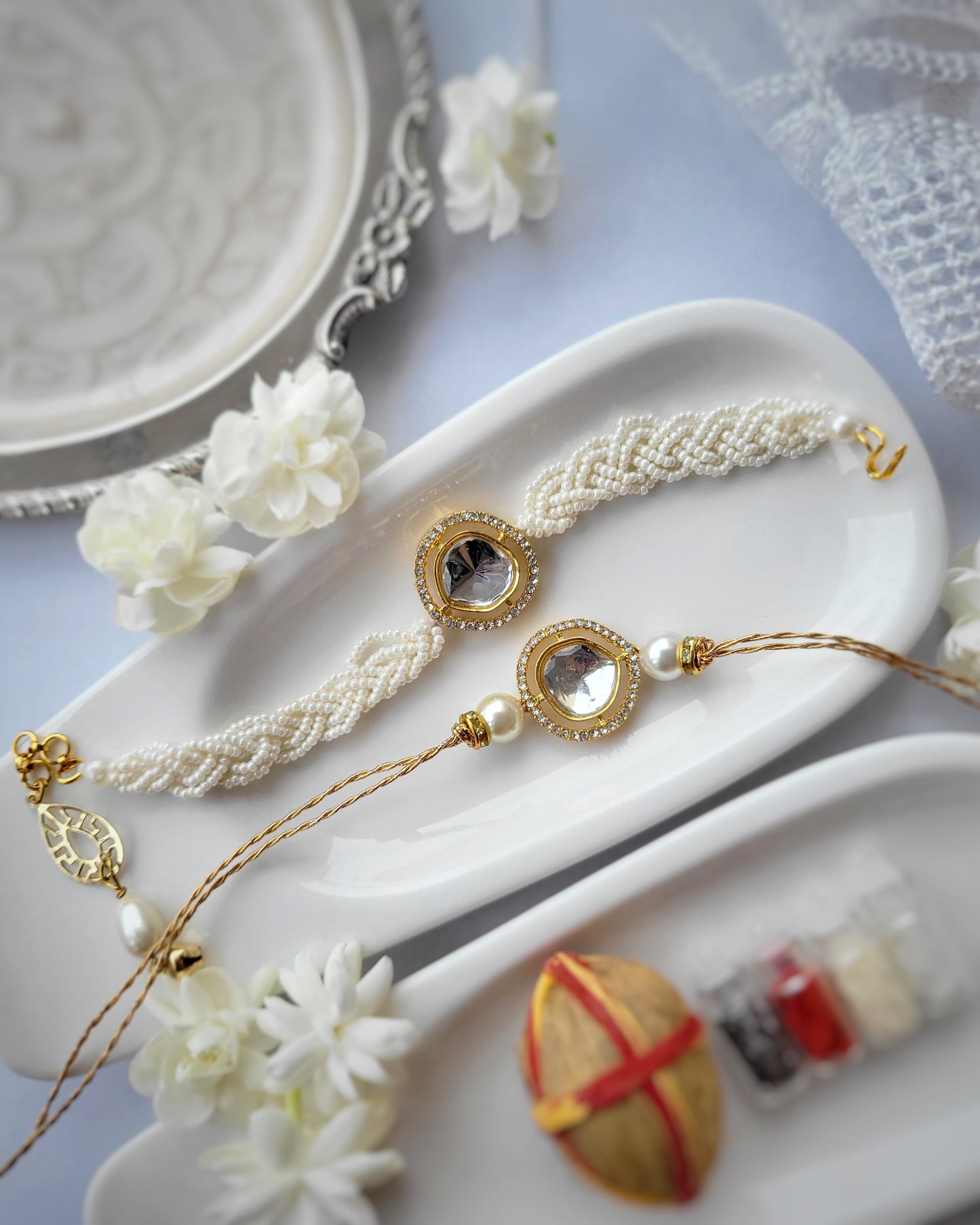 Polki Diamond Rakhi with Pearls