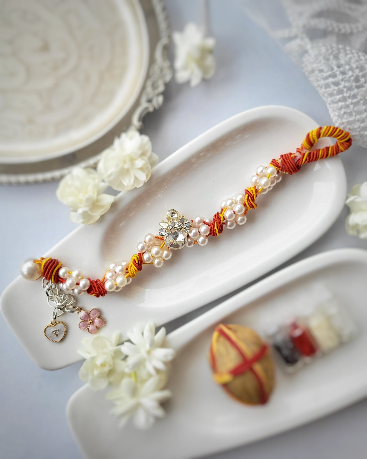 American Diamond with Pearls Rakhi