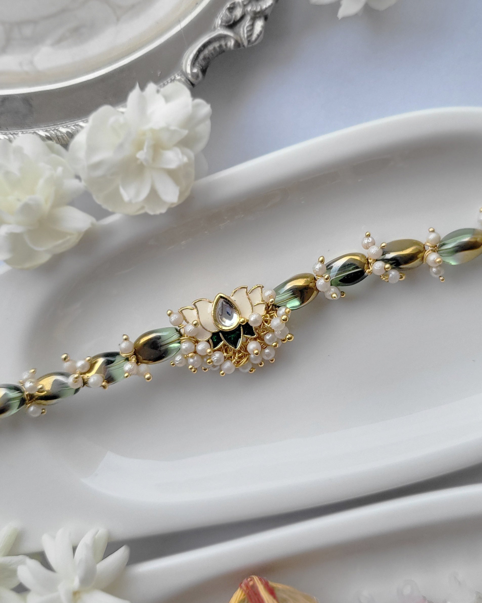 Lotus Green Emerald Rakhi