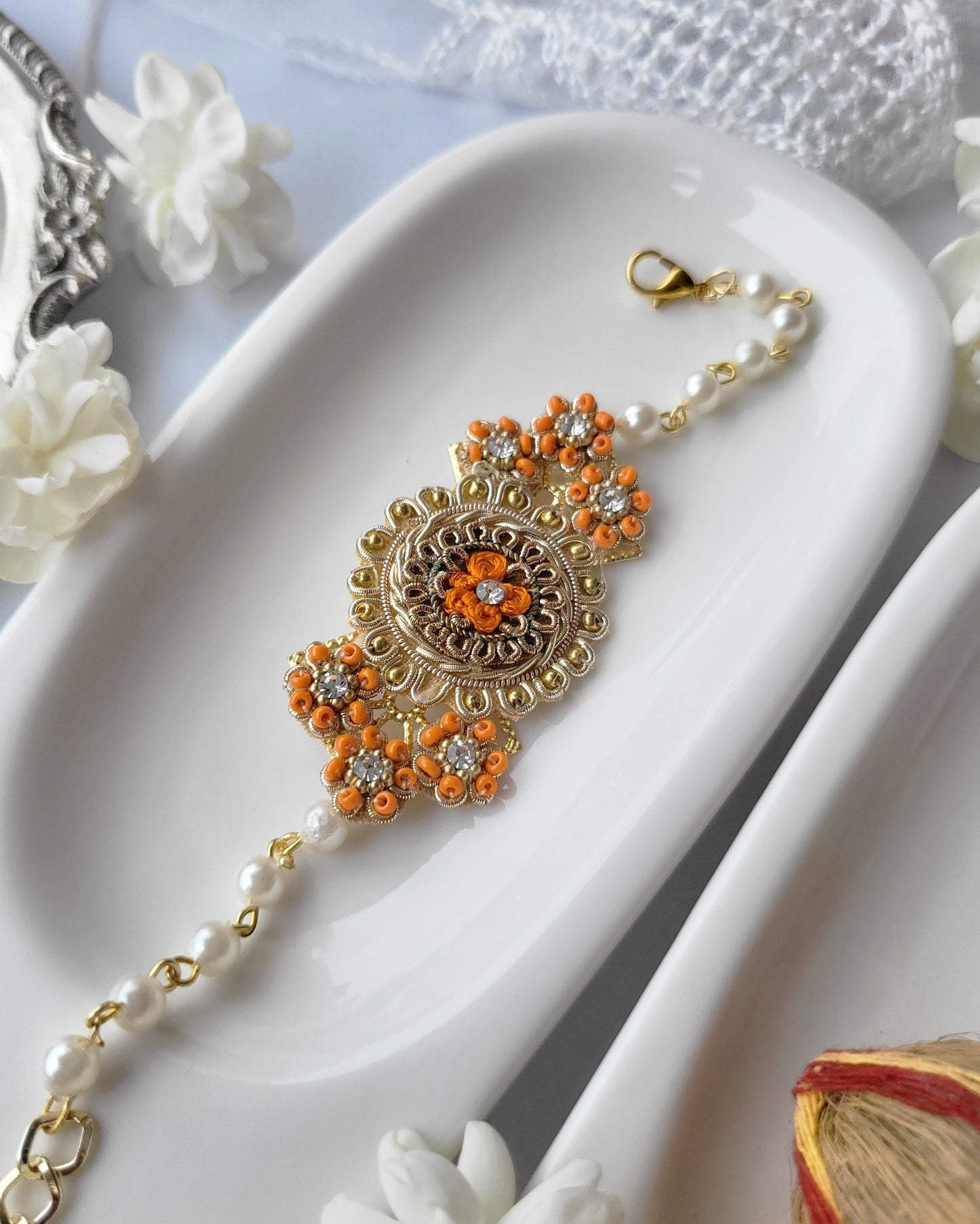 Orange with Pearls Bracelet Rakhi