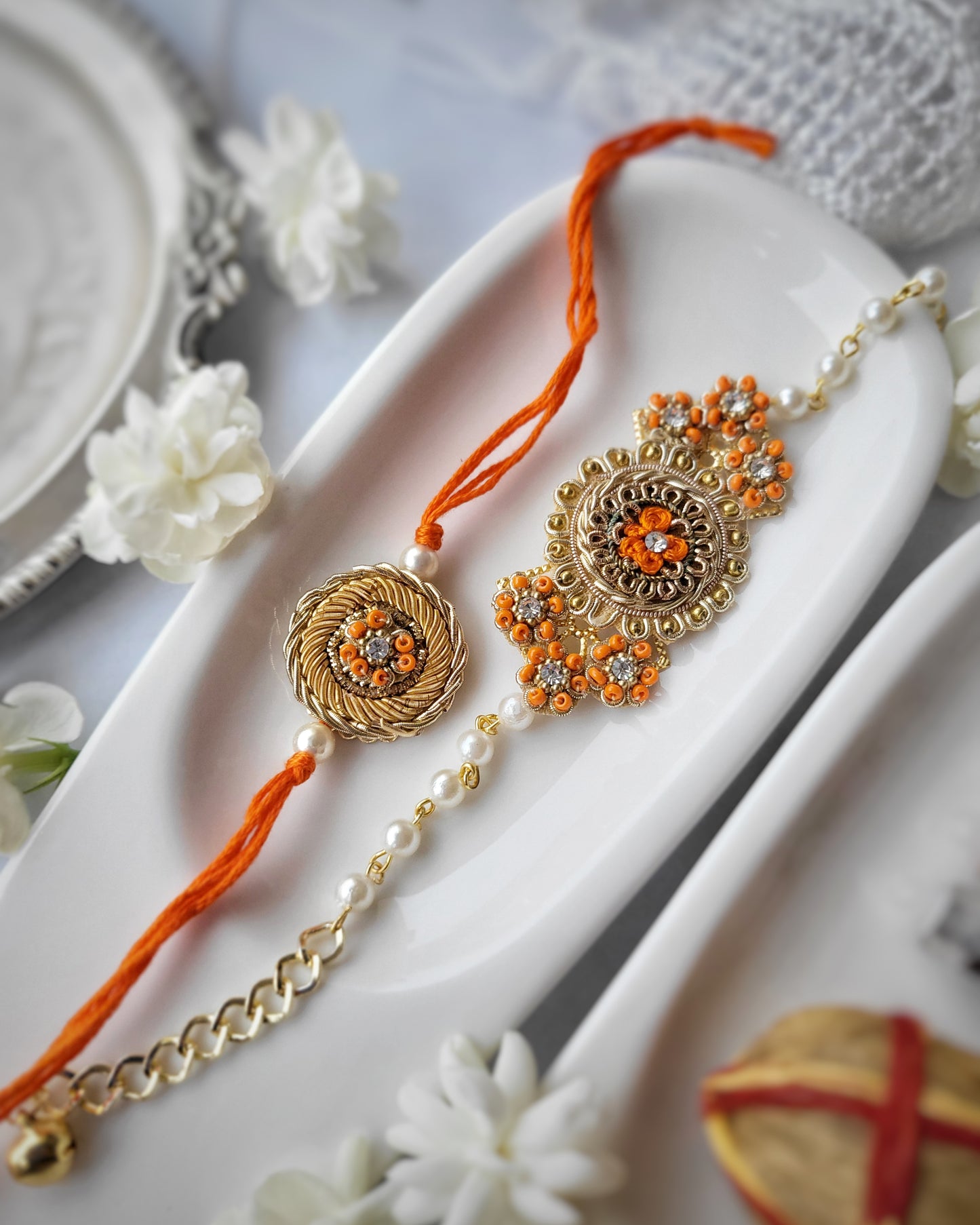 Orange with Pearls Bracelet Rakhi