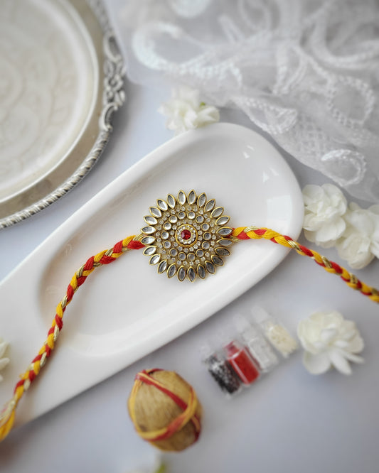 Kundan Flower Motif Rakhi