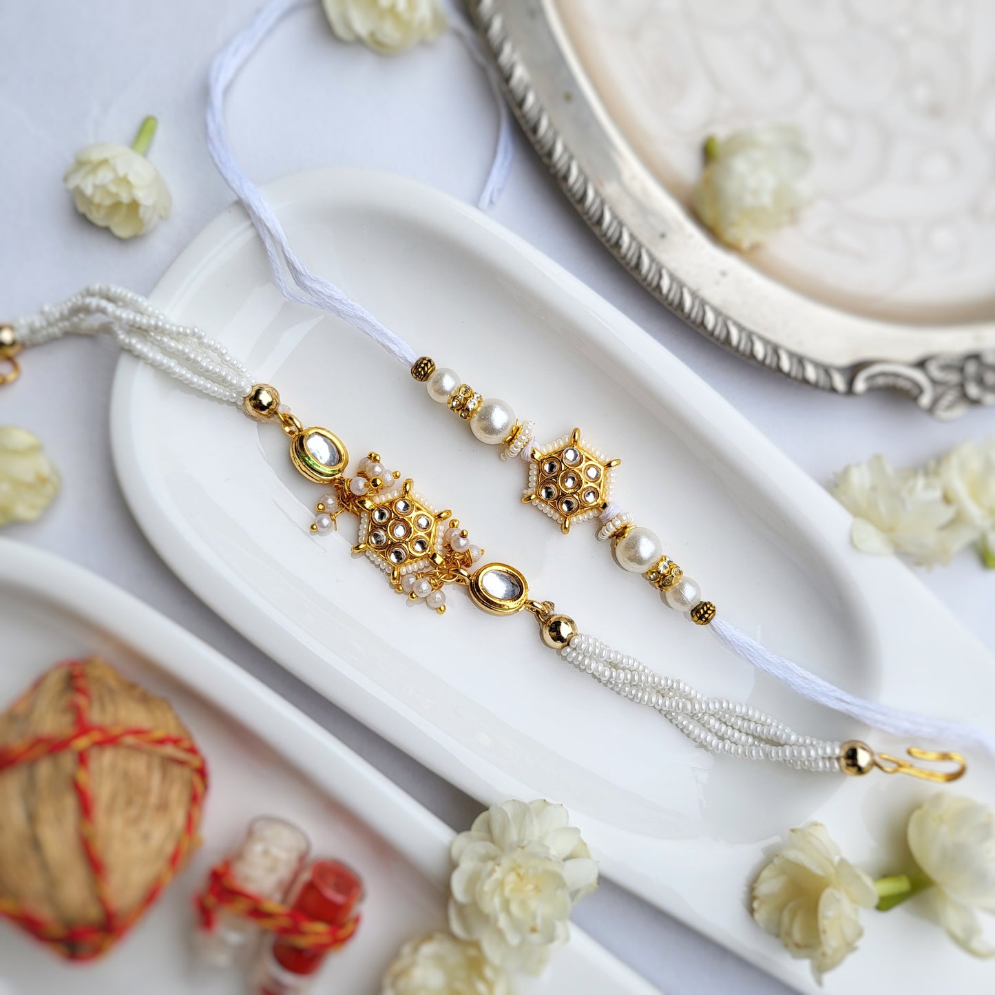 White Jadau Bhai Rakhi