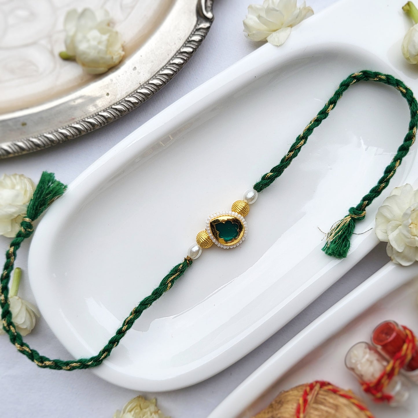 Emerald Green Tilak Bhai Rakhi