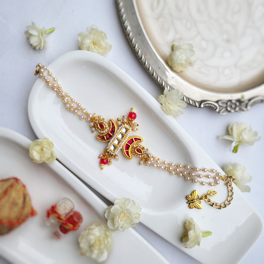 Red Kundan Pearl Bracelet Bhabhi Rakhi