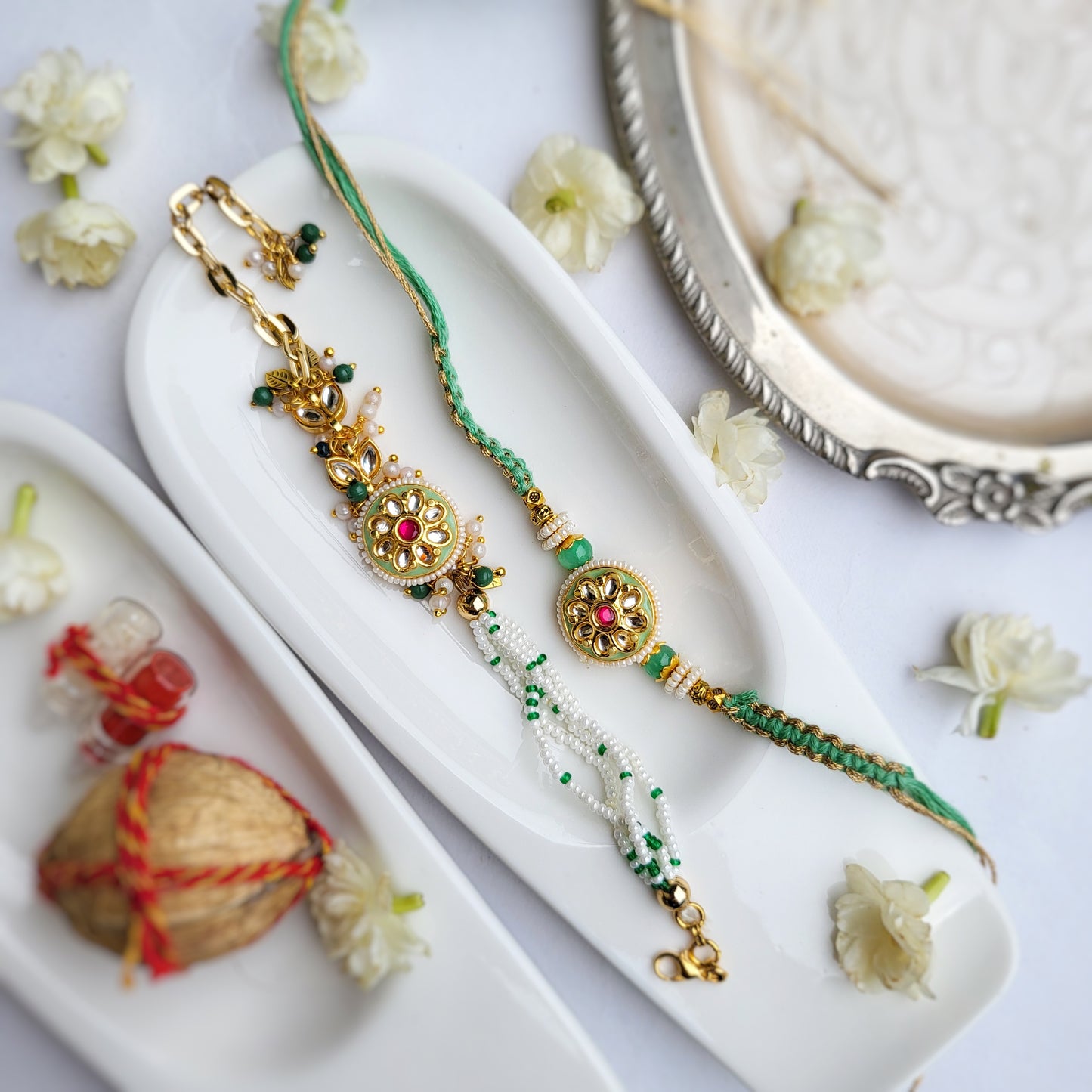 Jadau in Mint Green Bhai Rakhi