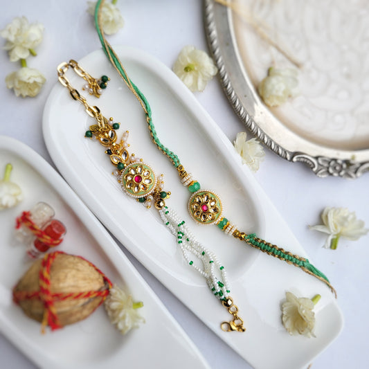 Jadau in Mint Green Bhai Rakhi