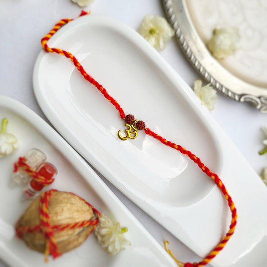 Om with 2 Rudraksh Rakhi