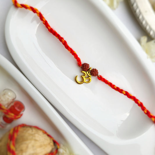 Om with 2 Rudraksh Rakhi