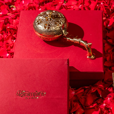 Stem Brass Burner for Bhakti with Decorative Red Box
